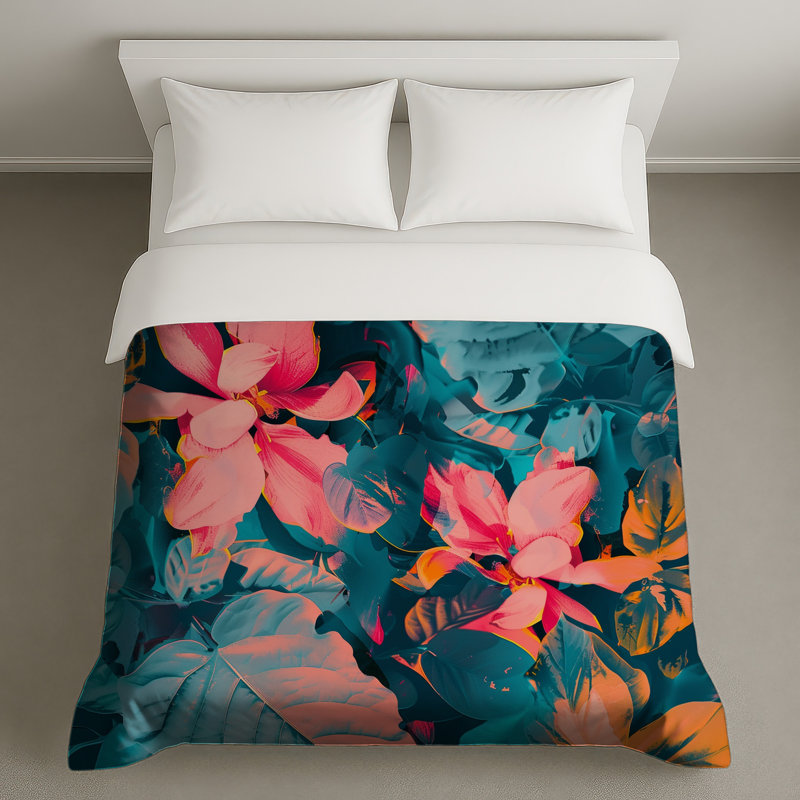 Housses de couette vibrantes à motif floral, Grand lit
