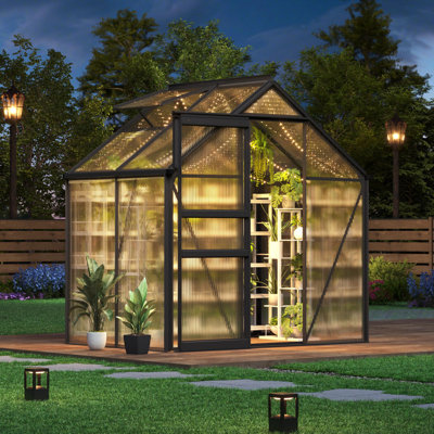 6x4 Ft Polycarbonate Greenhouse with Aluminum Frame & Roof Vent
