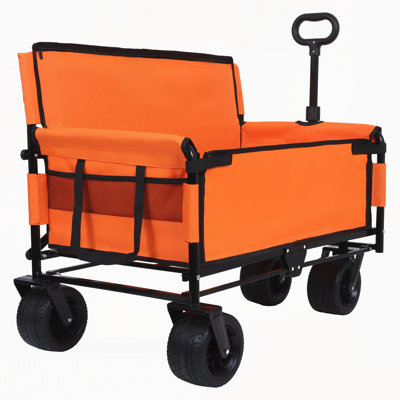 3-In-1 Convertible Folding Wagon Cart With Bench Seat & Storage - 500Lbs Heavy-Duty Utility Wagon, 180L Capacity All-Terrain Wheels For Camping, Beach, Sports, Garden