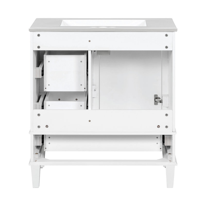 Ensemble de meuble-lavabo moderne avec lavabo 30 po, meuble-lavabo moderne avec porte à fermeture douce et 3 tiroirs, structure en bois massif