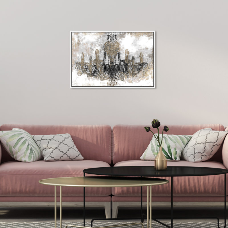 Luxury Night Diamonds Classic Chandeliers - Impression sur toile, Toile blanche encadrée, H 16 po x l 24 po