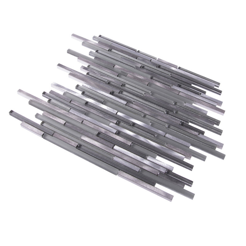 Waterfall Linear Glass And Metal Mosaic Tile, Haze