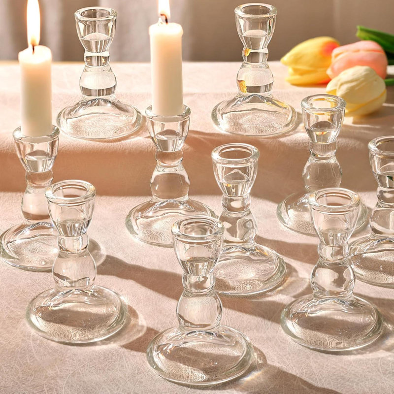 24 porte-bougies en vrac, porte-bougies effilés transparents, porte-bougies en verre pour table de mariage, fête, décor de fenêtre