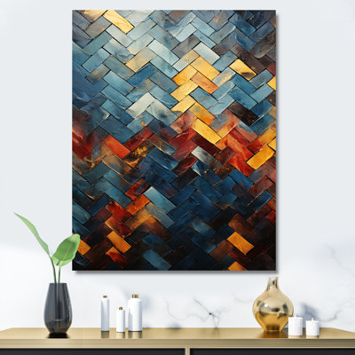 Carreaux cubiques abstraits jaunes et bleus - art mural abstrait