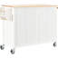 Chariot pour îlot de cuisine en bois massif blanc avec armoire à 4 portes avec tablettes, 2 tiroirs, porte-épices et porte-serviettes, roulettes verrouillables réglables-120266012-120266011