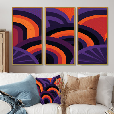 Abstrait vagues rétro mauve orange - ensemble d'art mural abstrait