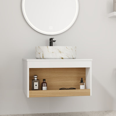 Ensemble de meuble-lavabo flottant 24 po - Conception murale peu encombrante avec lavabo vasque