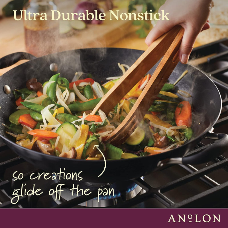 Anolon Advanced Home Hard Anodized Nonstick Wok with Side Handles and Lid, 14 Inch, Black