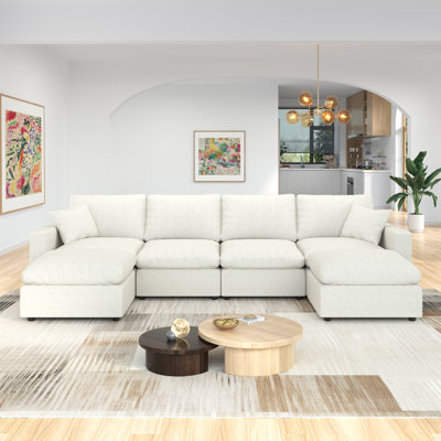6-Seater Modular Sectional Sofa Comfy Cloud Couch for Living Room, Modern Upholstered Modular Sectional Sofa Convertible Deep Seat Sofa, Removable & W