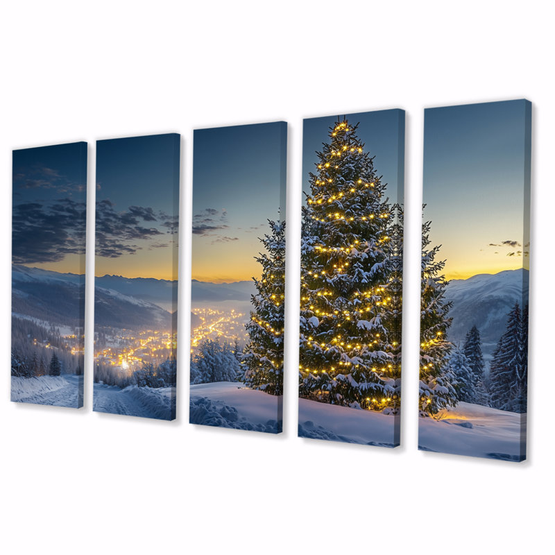 «Blue Green Christmas Tree Glow», ensemble d'art mural sur toile de Noël, H 32 po x l 80 po