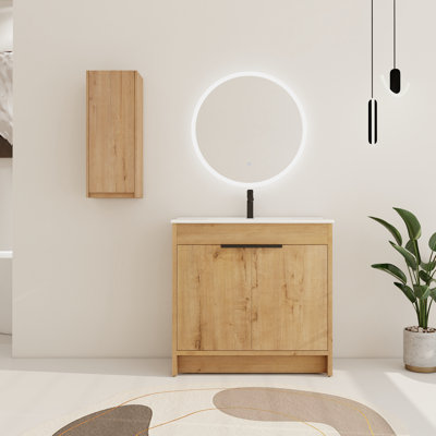 Ensemble de meuble-lavabo simple 36 po avec 2 portes et lavabo en céramique et armoire latérale à fixation flottante Toudgha