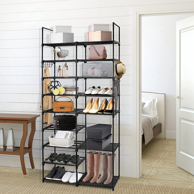 55 in. H 32-Pair 9-Tier Black Metal Shoe Rack