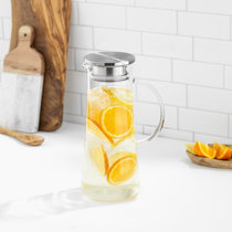 Lav Glass Water Pitcher 40 oz - Clear Glass Pitcher with Lid - Glass Pitcher - for Water, Iced Tea, Lemonade and Homemade Beverages - Made in Europe