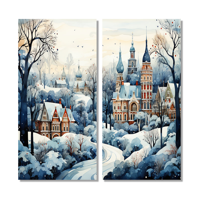 Winter Winter City Landscape III - impressions sur toile traditionnelles blanches, H 32 po x l 32 po, Toile tendue