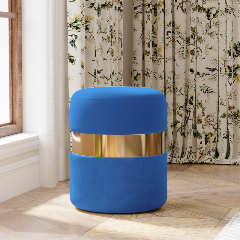 Piana Joselito 15'' Wide Velvet Round Ottoman, Blue Velvet