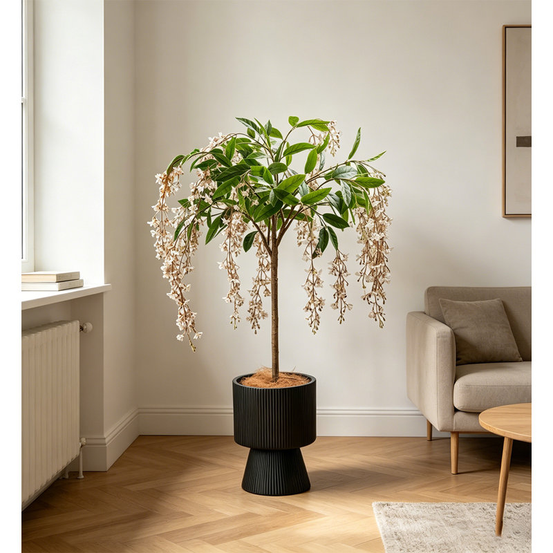 Jasmine qui pleure artificiellement, plante d'intérieur en pot, 44.49" H x 7.87" W x 7.87" D, Black
