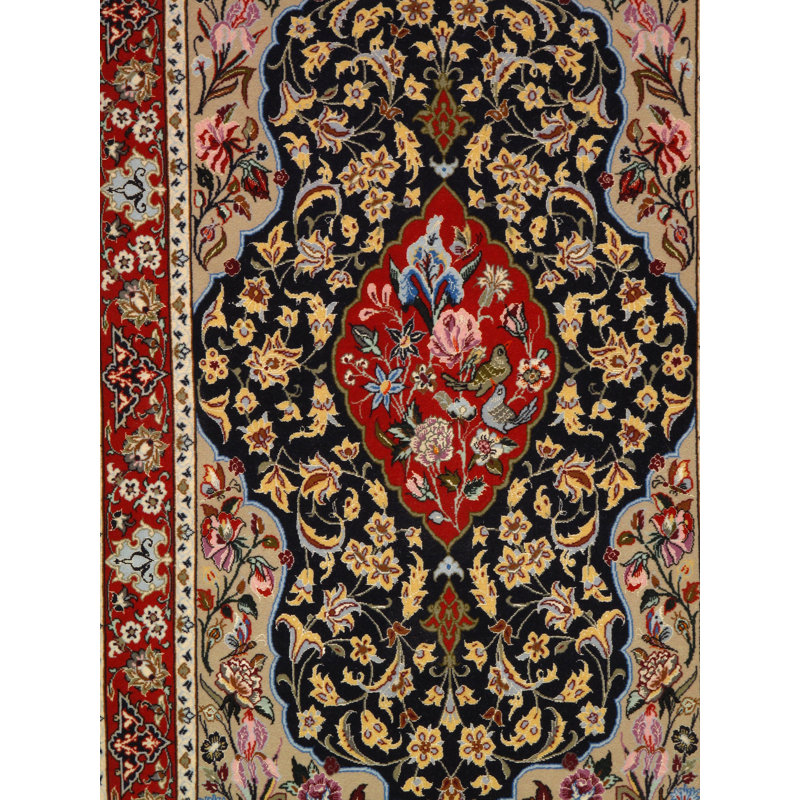 Tapis bleu / brun en laine et en coton de style oriental fait à la main 2 pi 8 po x 4 pi 1 po Moyra