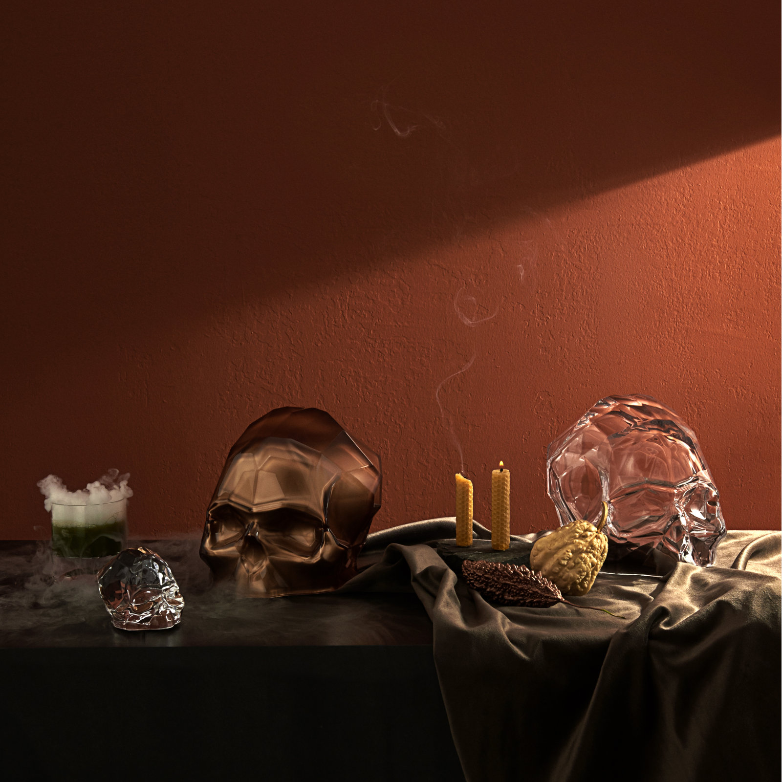 Memento Mori Faceted Skull, Clear, 3.27" H x 4.13" W x 3.15" D
