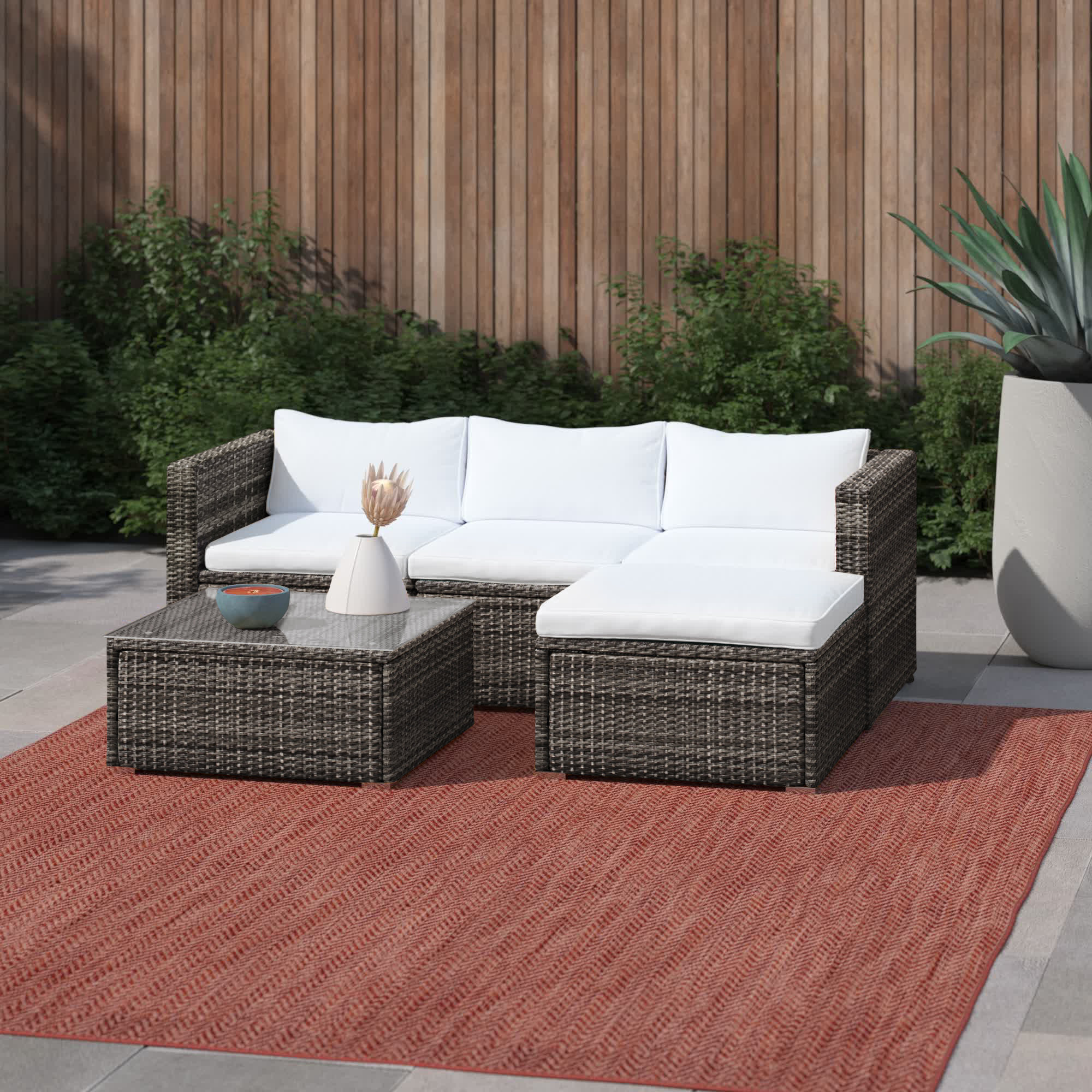 Mercury Row® Oxley 3 Piece Rattan Sofa Seating Group with Cushions & Reviews | Wayfair
