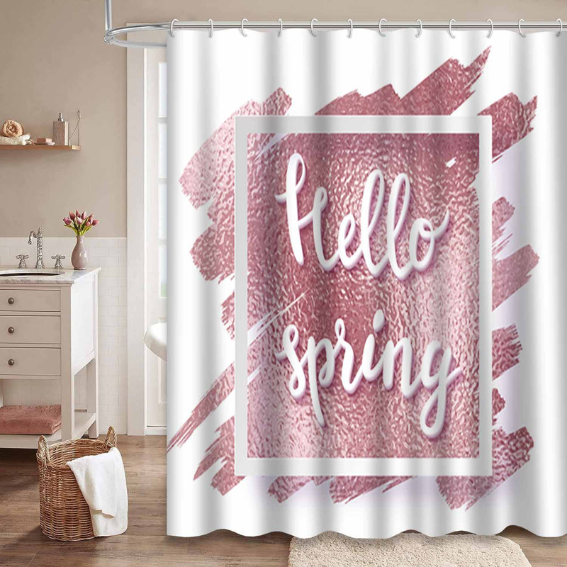 Metal Rose Brochure Pink Grunge Gold Shower Curtain with 12 Hooks, 72" L x 84" W