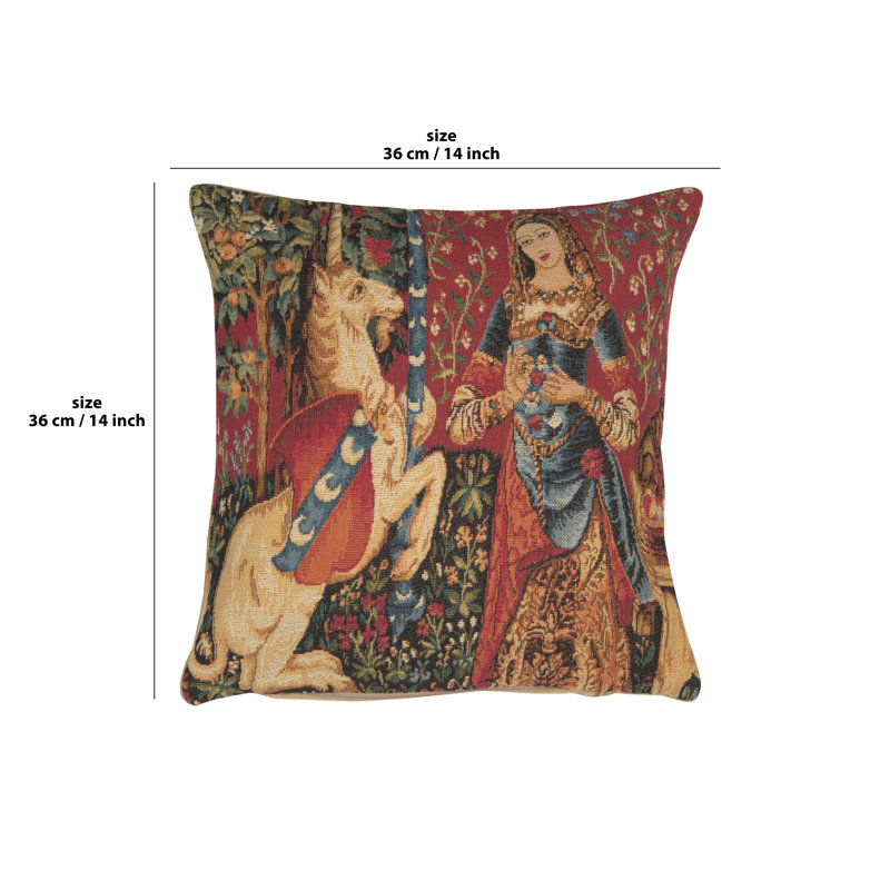 Medieval Taste Cushion Covers, Red Unicorn 1, Square 14"