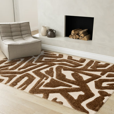 Tapis géométrique luxueux brun et blanc