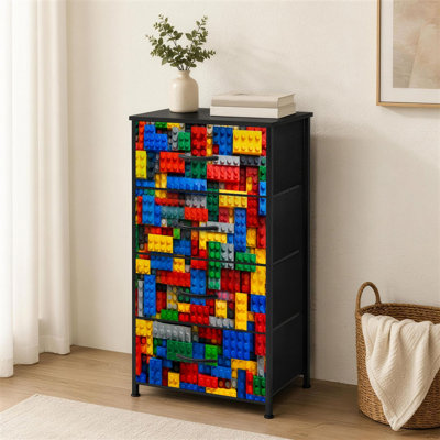 Commode à 4 tiroirs pour chambre à coucher avec briques colorées en plastique et blocs vibrants et commodes pour vêtements