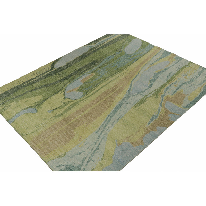 Distressed Homage Hand Knotted Wool Abstract Area Rug, Rectangle 9' x 12'