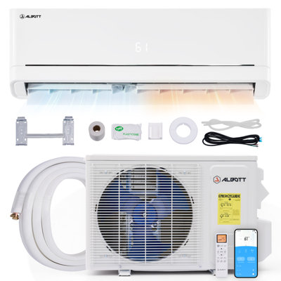Mini climatiseur et radiateur à deux blocs, 18 000 BTU, SEER2 18, onduleur CA 220 V écoénergétique avec autonettoyant, télécommande et application, installation facile, refroidit jusqu'à 1250 pieds carrés.