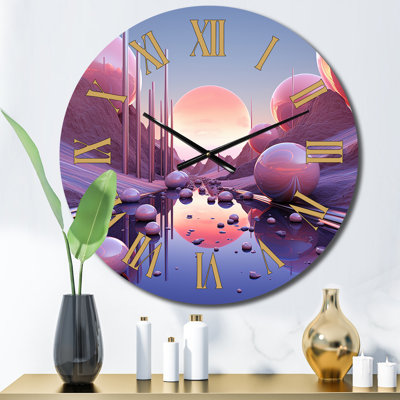 Pink And Blue Spheres Futuristic Cosmic Universe I Metal Wall Clock