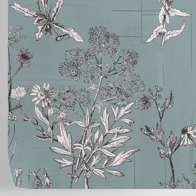 Wildflower Wallpaper Teal Blue