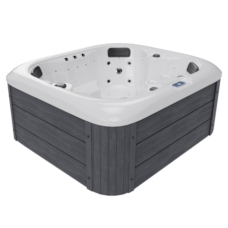 4-Person Plug & Play Acrylic Hot Tub with Ozonator, LED Lighting, Waterfall and Cover in Charcoal Gray, 4 Person