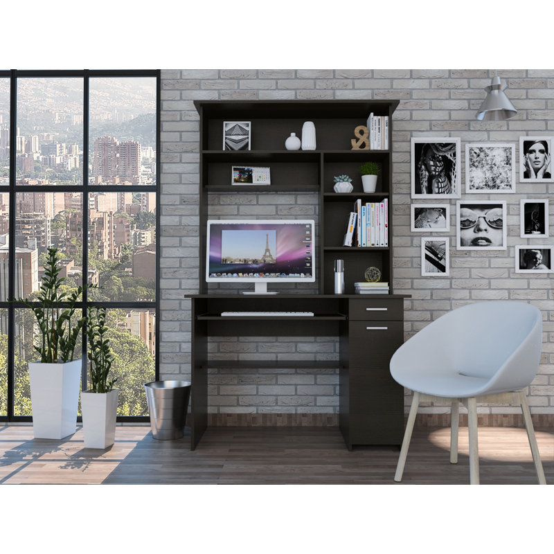 Bureau d'ordinateur à 2 tiroirs avec étagère à 2 tiroirs, Noir