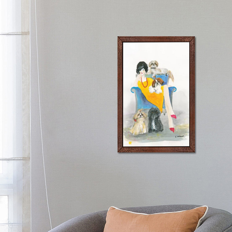 I Need Another Shih Tzu by Connie Collum - Floater Frame Painting on Canvas, Brown