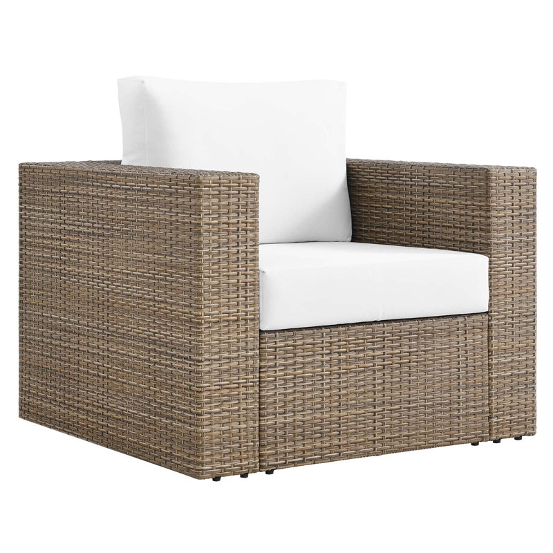 Cappuccino Brown Wicker Outdoor Armchair with White Cushions