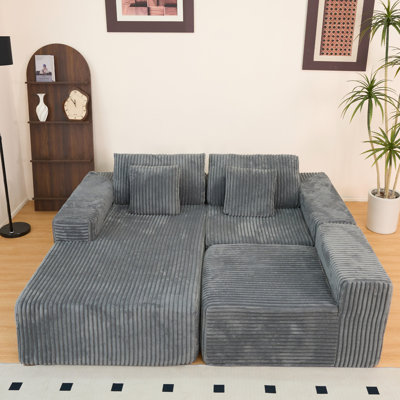 Canapé modulaire de 112,99 po avec méridienne en forme de L, canapé modulaire moderne avec assise profonde, canapé rembourré avec méridienne orientée à droite pour la chambre à coucher du salon, aucun assemblage requis, noir (velours côtelé moelleux)