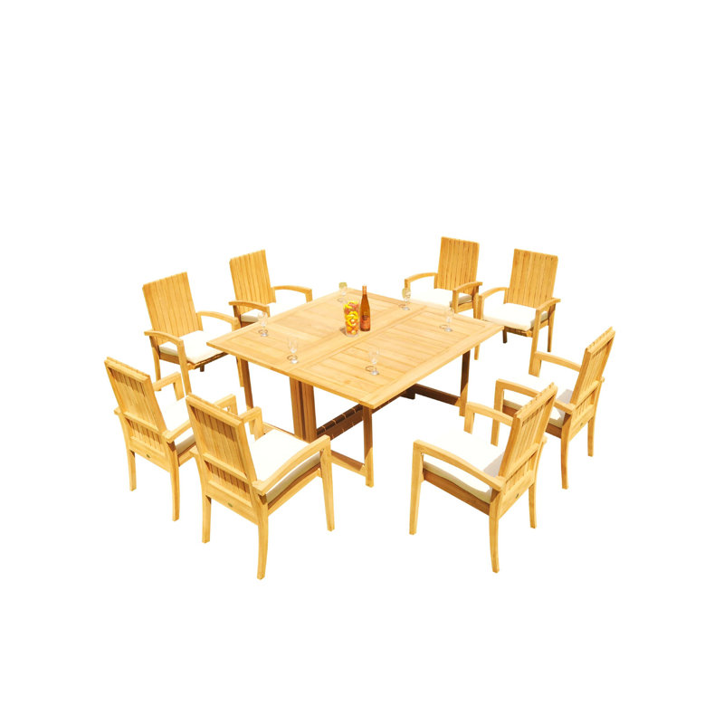 Goa Outdoor 5 - Piece Teak Dining Set, 9 Pieces: Table, 8 Chairs