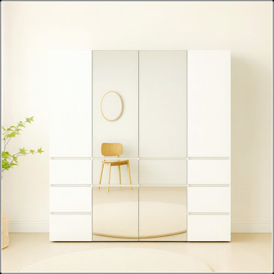 Système de placard modulaire en bois avec miroir Elise, solution de rangement personnalisable pour une organisation et une utilisation efficaces de l'espace.
