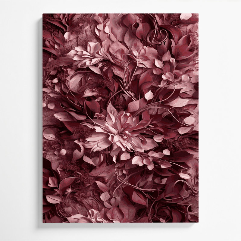 "Abstract Florals 5", art mural sur toile rouge, H 18 po x l 12 po