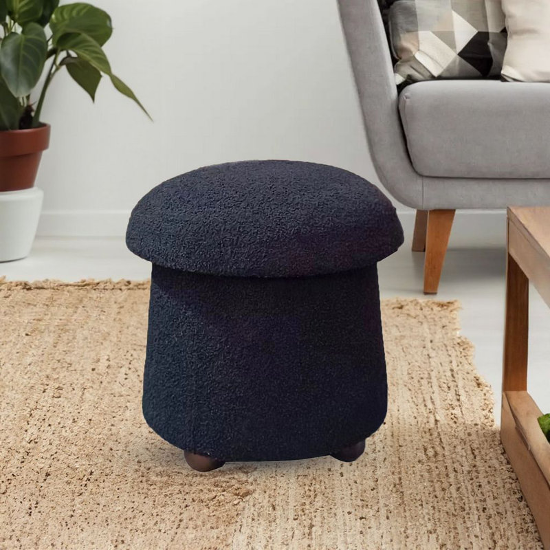 Tabouret de 17 po en tissu Sherpa rembourré avec rangement, Noir