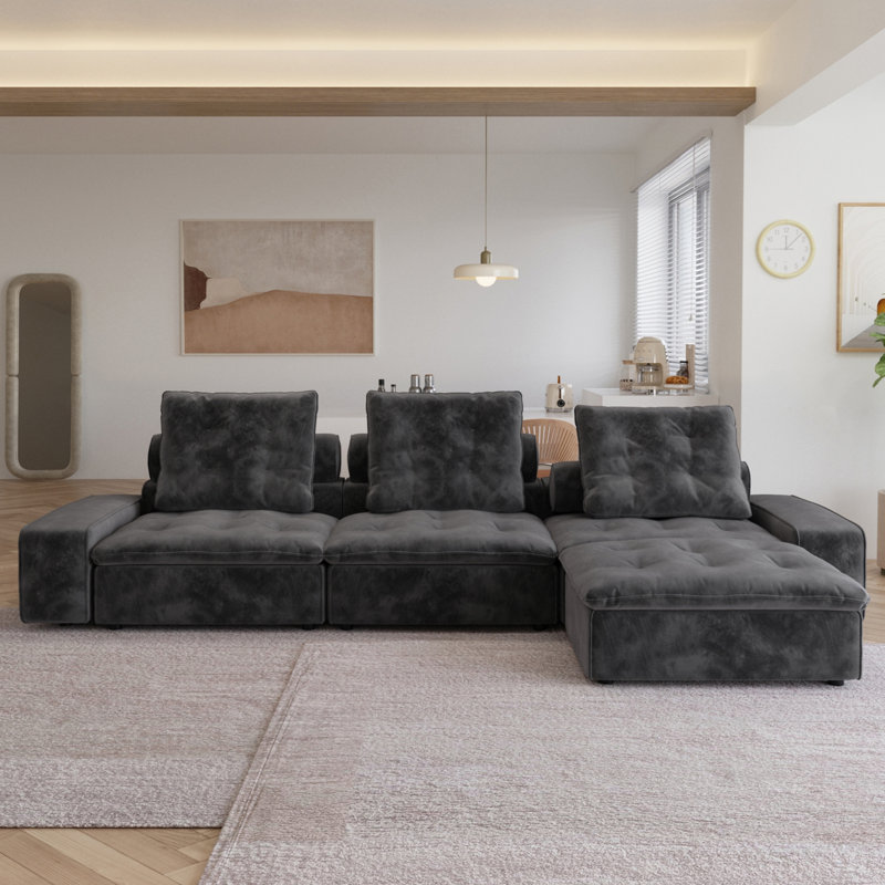 Sky Cloud  Adjustable Sectional Sofa Adjustable Cozy Velvet L-Shaped Sectionals , Grey Fabric