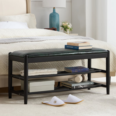 Banc de hall d'entrée avec rangement pour chaussures pour le couloir, la chambre à coucher, le salon, 3 niveaux (bois d'orme, vert 43,3 po)
