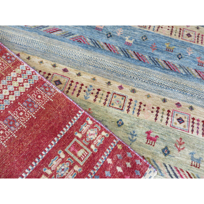 Tapis rouge en laine noué à la main de conception unique 9 pi 10 po x 13 pi 9 po Jarrow