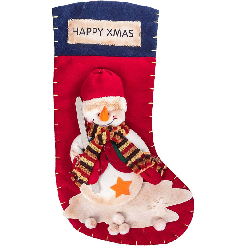 Large chaussette de Noël, Bonhomme de neige 3D