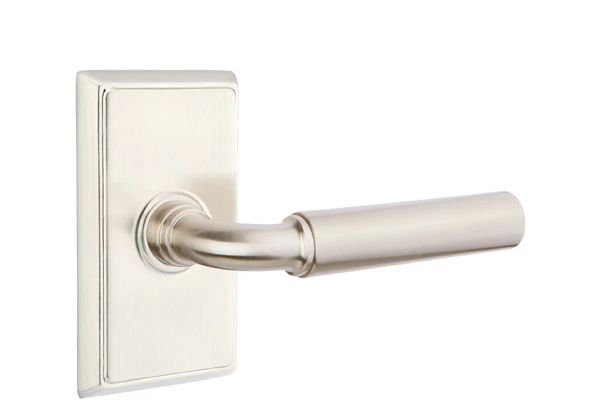 Passage Door Lever with Square Rosette, Left, Satin Nickel