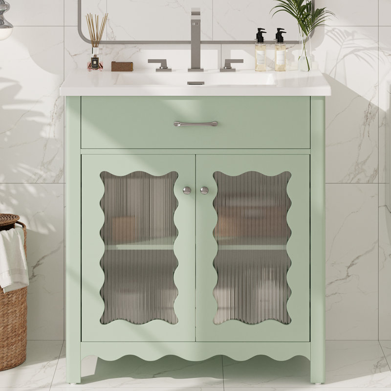 Meuble-lavabo 31 po avec verre trempé, Vert