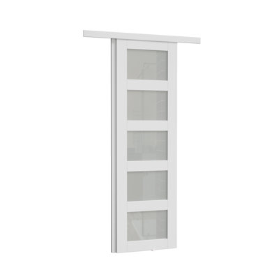 48in x 80in Sliding Closet Door Frosted Glass Panels In White with Installation Hardware Kit