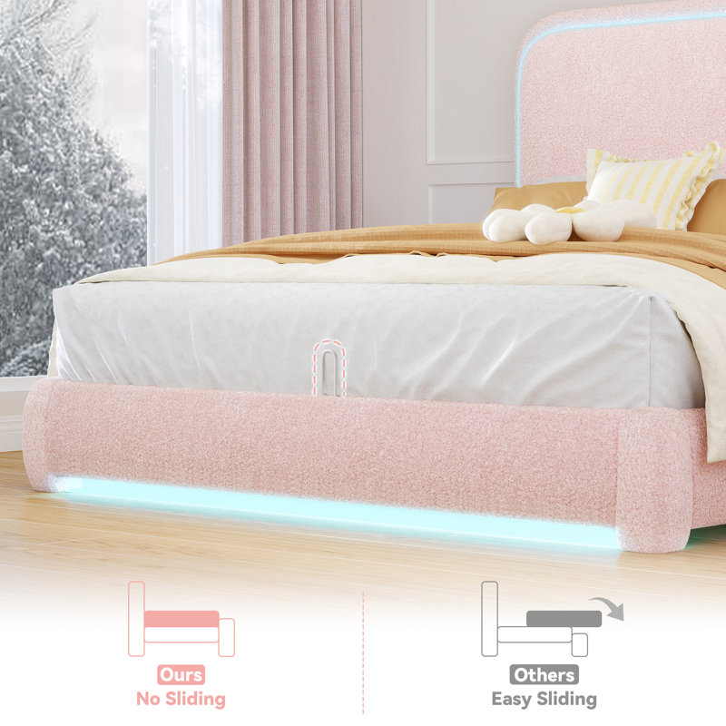 Base de lit tapissier Marshmallow Cloud Boucle, Lit simple, Rose