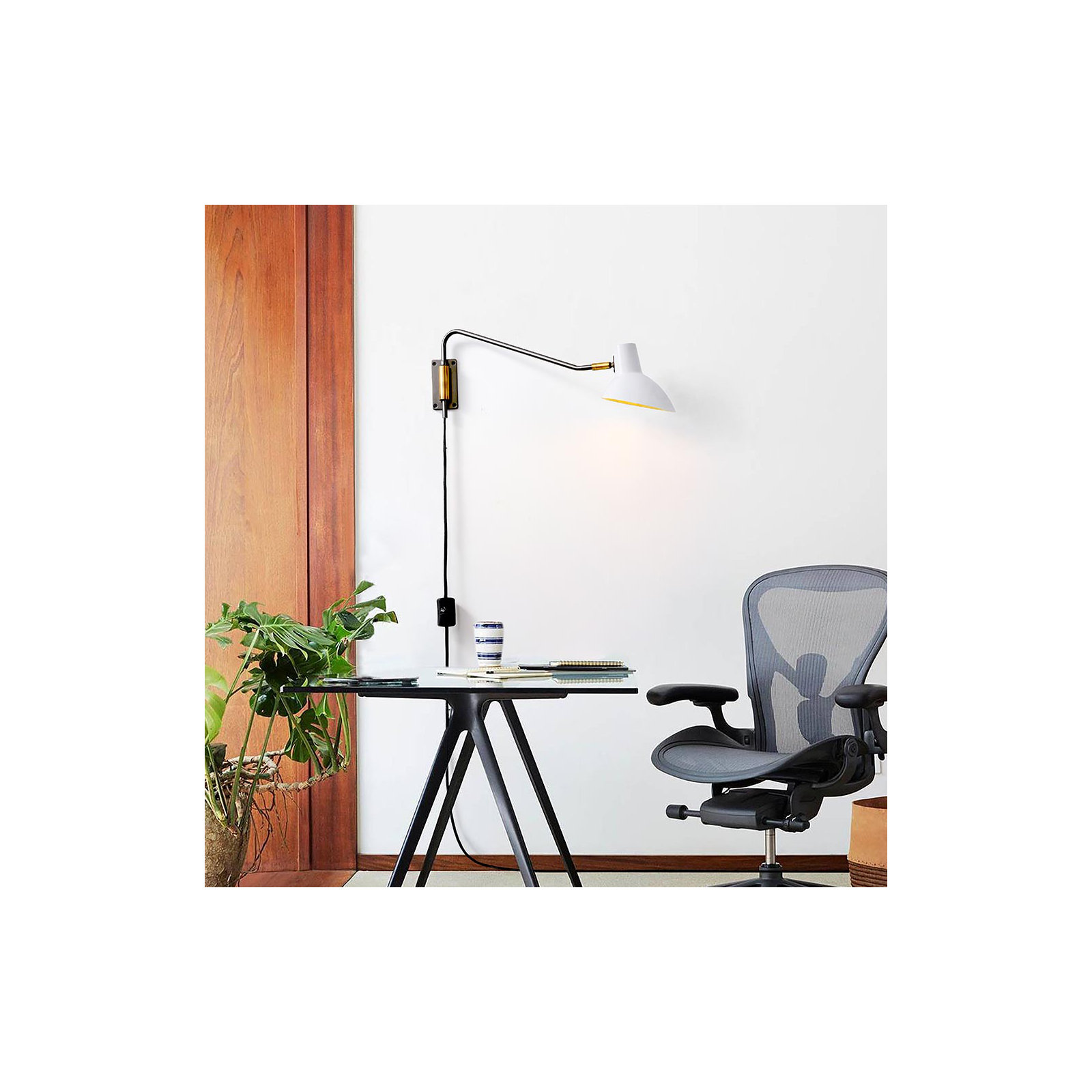 Swing Wall Light - Plug-in, Dimmer Switch, White