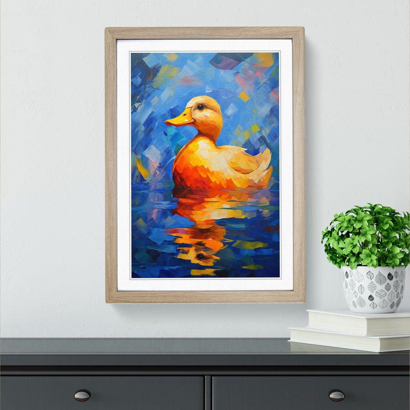 Duck Orphism No.2 - Single Picture Frame Print on Wood, Oak Framed, 34cm H x 25cm W